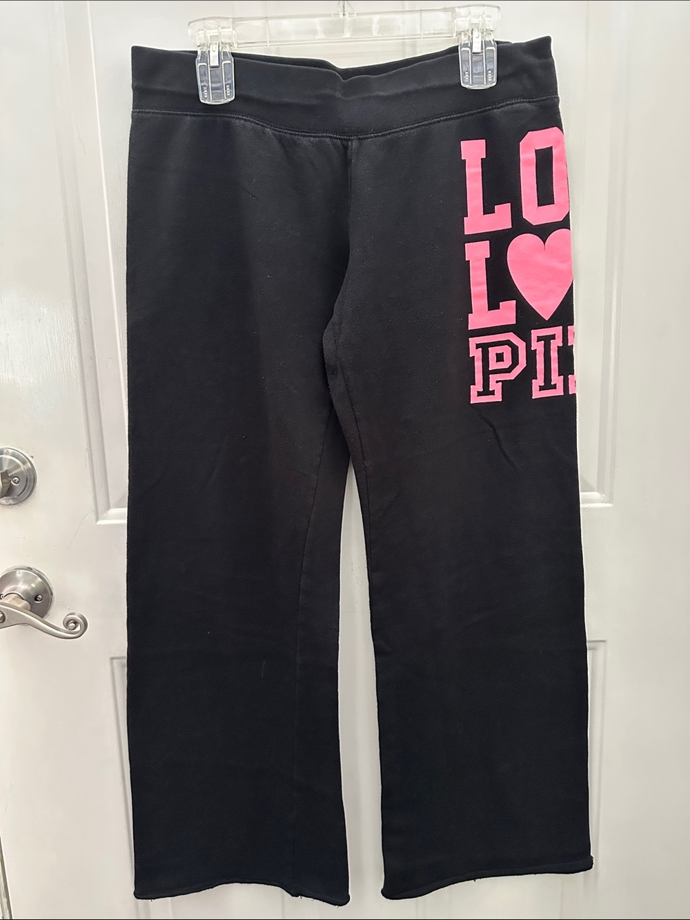 Victoria's Secret Black Wide Leg Lounge Pants with Pink LOVE PINK Graphic